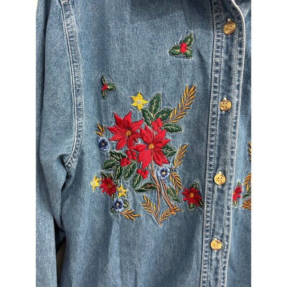 Vintage Bobbie Brooks Embroidered Denim Shirt Blue Sz Medium Retro Bohemian - Picture 4 of 9